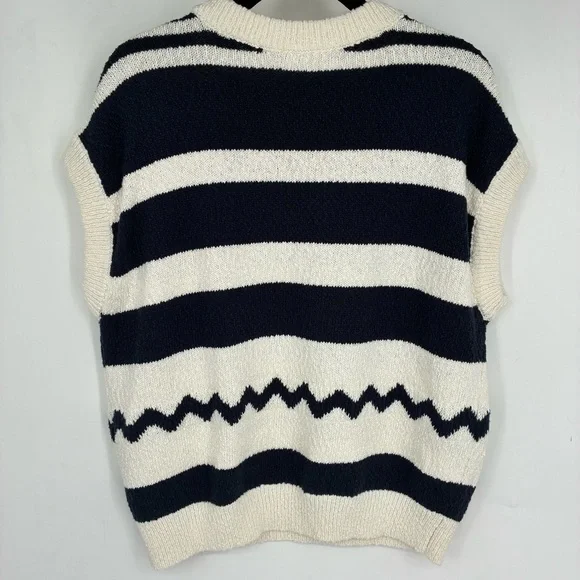 Anthropologie Maeve Crewneck Fish Motif Sweater Vest Cream Blue Large Sardine - Picture 11 of 13